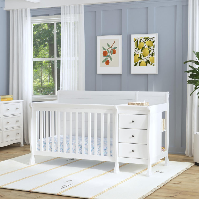 Convertible crib with changing table store and dresser